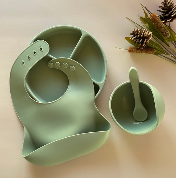 Bundle- Silicone Bib, Plate and Shell Bowl